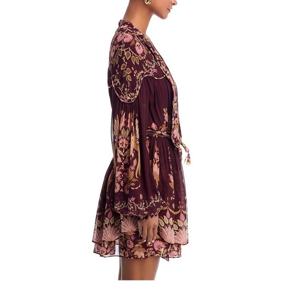 Farm Rio Bella Mini Dress in Bella Burgundy Size XL New Long Sleeve - Picture 2 of 9